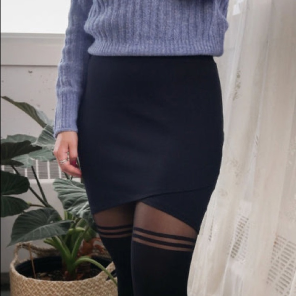 Rachel - Black Faux Wrap Mini Skirt